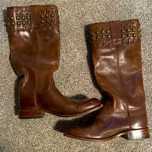Sandro-Leather boots w/brass studs. Size 7 mid-calf. Made in Spain, only worn 2x - Picture 2 of 4